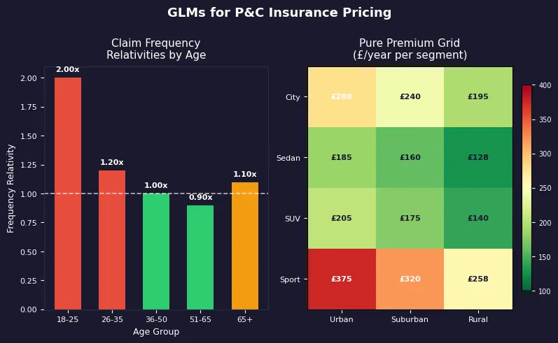 GLMs for P&C Insurance Pricing - rate relativities and pure premium grid